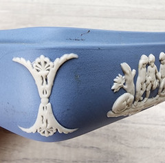 Wedgewood blue jasperware square trinket box white classical relief decoration