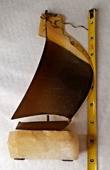 Vintage DEMOTT Brass Sailboat Metal Sculpture signed on Base rock 8 3/4″ H