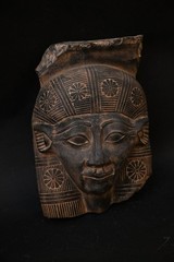 Egyptian Hathor Mask Sculpture Ancient Egyptian Face and Solid Stone Mythology