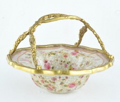 Art Deco Style Bowl Soapdish Basket Art Nouveau Style Porcelain Bronze