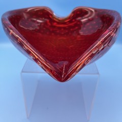 MCM Murano Ruby Red Bullicante Art Glass Controlled Bubble Ashtray Dish Bowl