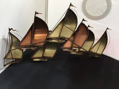 Vintage MCM DEMOTT Brass & Copper Sailboat Metal Wall Hanging Sculpture Signed