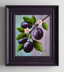 Original Plum Oil Painting 8×10″ Canvas Board Fruit Wall Art Kitchen Decor