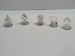 Vintage Unbranded Spun Glass Figurines on Mirrored Bases Lot of 5 Bird Theme