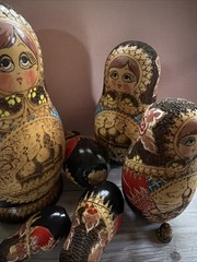 Wood burned Nesting/Traditional. 9.5 Piece Painted Detail – SIGNED. Russian