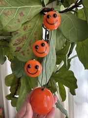 Vintage Lucite Triple Smiley Face Sculpture – Orange – Missing Flowers- RARE