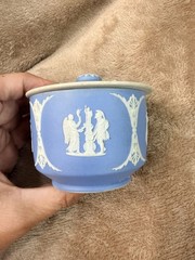 Antique Wedgwood Blue Jasperware Lidded Tobacco Jar 1891-1907 England