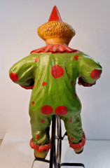 Vintage CLOWN ON BIG WHEEL Bicycle + display stand 16″ tall unbranded