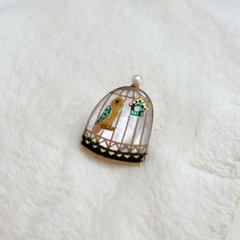 Classic Ko Pin Brooch Bird Cage Pearl Nest Blue Raden Used