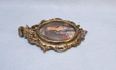 Vintage Cast Metal Victorian Italian Silk Art Picture In Frame 3.5″