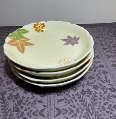 Japanese Porcelain 7 Piece Maple Leaf Set Nishiyama Region Unused Original