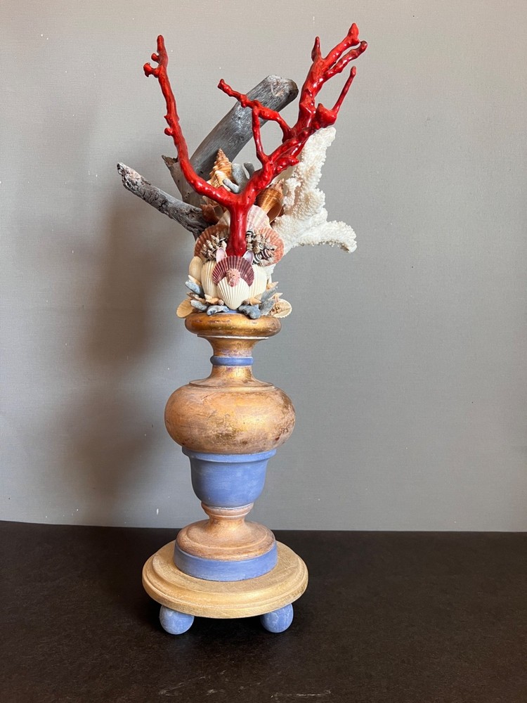 Vintage Italian Baroque Grotto Style Giltwood Faux Red Coral & Driftwood Article