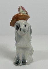Pico NY Vintage Collectible Porcelain Grey & Black Poodle Figurine Hat w/Flowers