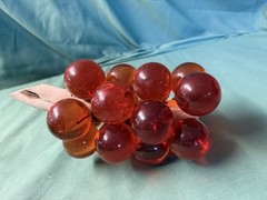 Vintage Oversized Orange Lucite Acrylic Grape Cluster on Driftwood Stem 8”