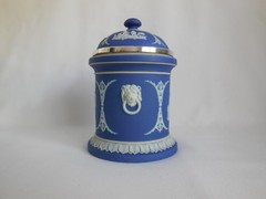 Antique Wedgwood (only) Blue Dip Jasperware & Silver Plate 6″ Tall Tobacco Jar