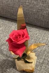 VTG Mid Century MODERN DEMOTT ROSE COPPER METAL SCULPTURE ON ONYX STONE
