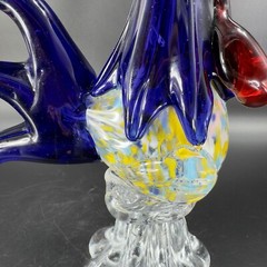 Heavy Art Glass Rooster Chicken Figurine Decor Paperweight Multicolor Glass VTG