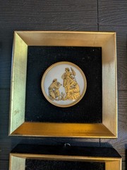 4 Pc Gold And Black Neoclassical Porcelain Wall Plaques Set Square Frame