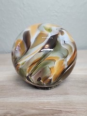 5″ Brown Orange Hand Blown Art Ocean Glass Oregon Float Coast 2013 Signed Meyer
