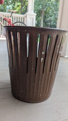 Vintage 1909 Erie Art Metal Co. Trash Waste Paper Basket Metal Slotted RARE