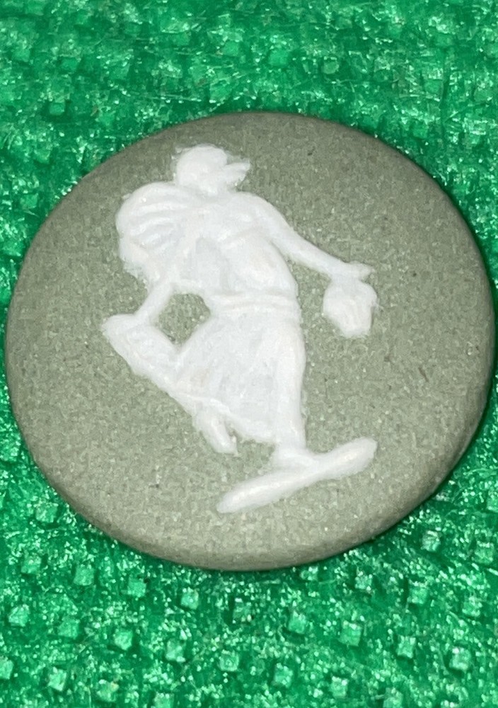 Wedgwood Green Jasper White Neoclassical Greek Figure Cameo Medallion 1/2”