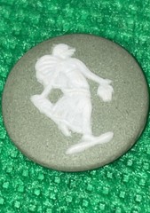Wedgwood Green Jasper White Neoclassical Greek Figure Cameo Medallion 1/2”