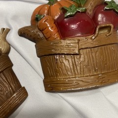2 Vintage Sexton Cast Metal Wall Hanging Fruit and Vegetable Basket Art 1976