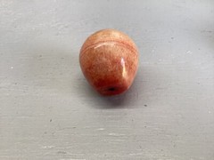 Vintage Polished Peach Pink Red Apple Marble Stone Fruit w/ Wood Stem