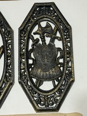 1968 HOMCO SET 2 WALL PLAQUES MEDIEVAL 7103 7105 BLACK BRONZE DECOR GOTHIC USA