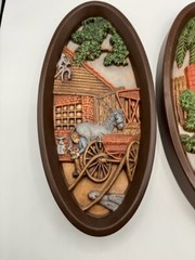 Vintage Set of 2 Raised Relief Hanging Ceramic Rustic Farmhouse Decor