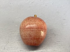 Vintage Polished Peach Pink Red Apple Marble Stone Fruit w/ Wood Stem