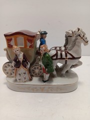 Hand Painted Porcelain Stagecoach W/Passengers Figurine Made In Japan 6.5″L