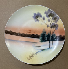 4 Vintage Meito China Hand Painted Landscape Plates 6 1/2″ Japan