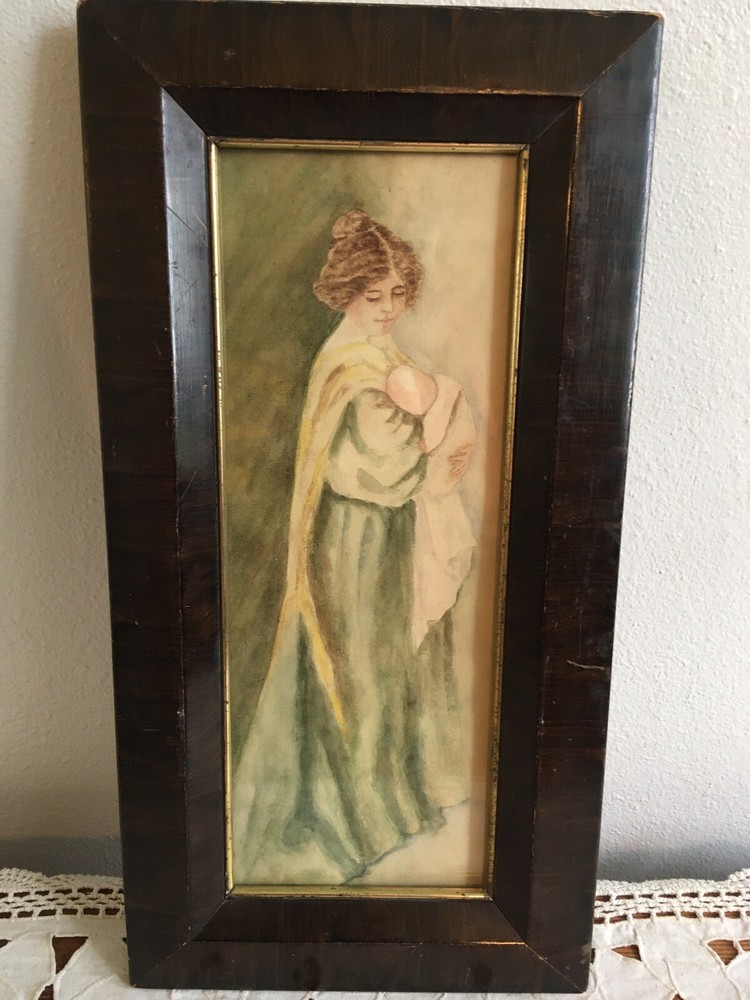 Antique Mother & Baby picture framed size 18.25″X9.25″ Print Unframed 14.5″X5.5″