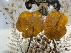 Silver Framed Round Dried Flowers & Butterfly Glass Hanging Window/Wall Decor