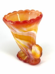 GLOWS Vintage Akro Agate Imperial Orange & White Slag Cadmium Toothpick Holder