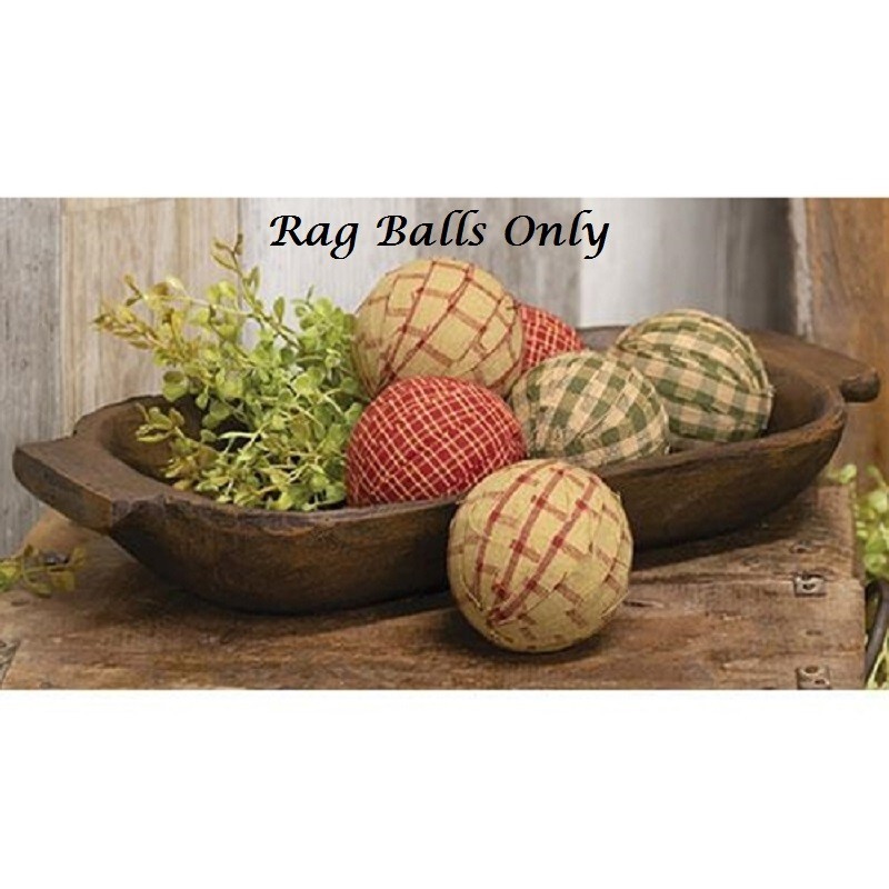 NEW Farmhouse RAG BALLS CRANBERRY RED CREAM GREEN 6 PCS Bowl Fillers 2.5″ Plaid