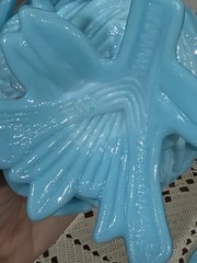 Westmoreland Robin Bird Dove on Nest Footed Bowl Dish & Lid Blue Milk Glass