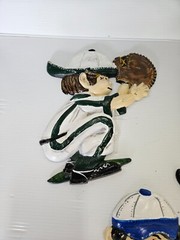 VINTAGE 1970S – SEXTON 3 BASEBALL PLAYERS CASTED METAL WALL HANGINGS Catcher