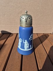 Edwardian Wedgewood Jasperware Sugar Shaker Muffineer Dark Blue EPNS