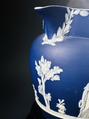 ANTIQUE WEDGWOOD DARK BLUE JASPER WARE DIP PITCHER c 1891 Sacrificial Figs 5”