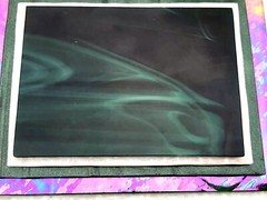 Modernist Art Glass Jackie Russo Iridescent Rainbow Green Glass Wall Art RARE