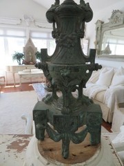 Old CAST IRON METAL Architectural FRENCH Standing Fragment Swags Flowers Green
