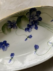 Small Hand Painted Nippon 7.5” Porcelain Dish w/ Violets.