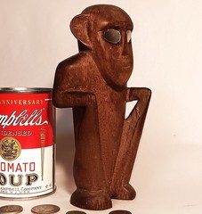 1900s PALAU vtg 7″ wood statue pacific island tiki god seashell eyes fetish art