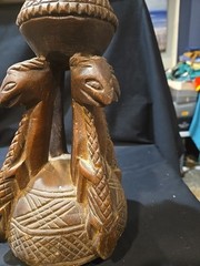 Vintage Hand Carved Wooden Candle Holder 12″ Tall Unknown Animal Depiction