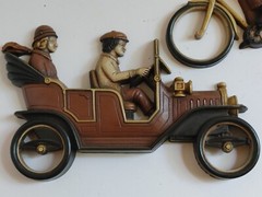 Vintage HOMCO #7357 #7359 Plastic Wall Hanging Plaques Car Bike 1975 Old 1920