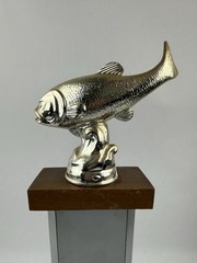 Bass Fishing Trophy “Biggest Bass” 1973 W/ Metal Fish Topper & Marble 15” VTG GC