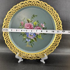 Vintage Nashco Products NY Hand Painted Floral Ornate Etching MetalTray (Signed)