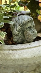 Vtg Concrete HEAD Salvaged Cement Garden STATUE Old Weathered Gothic-Child Bust!